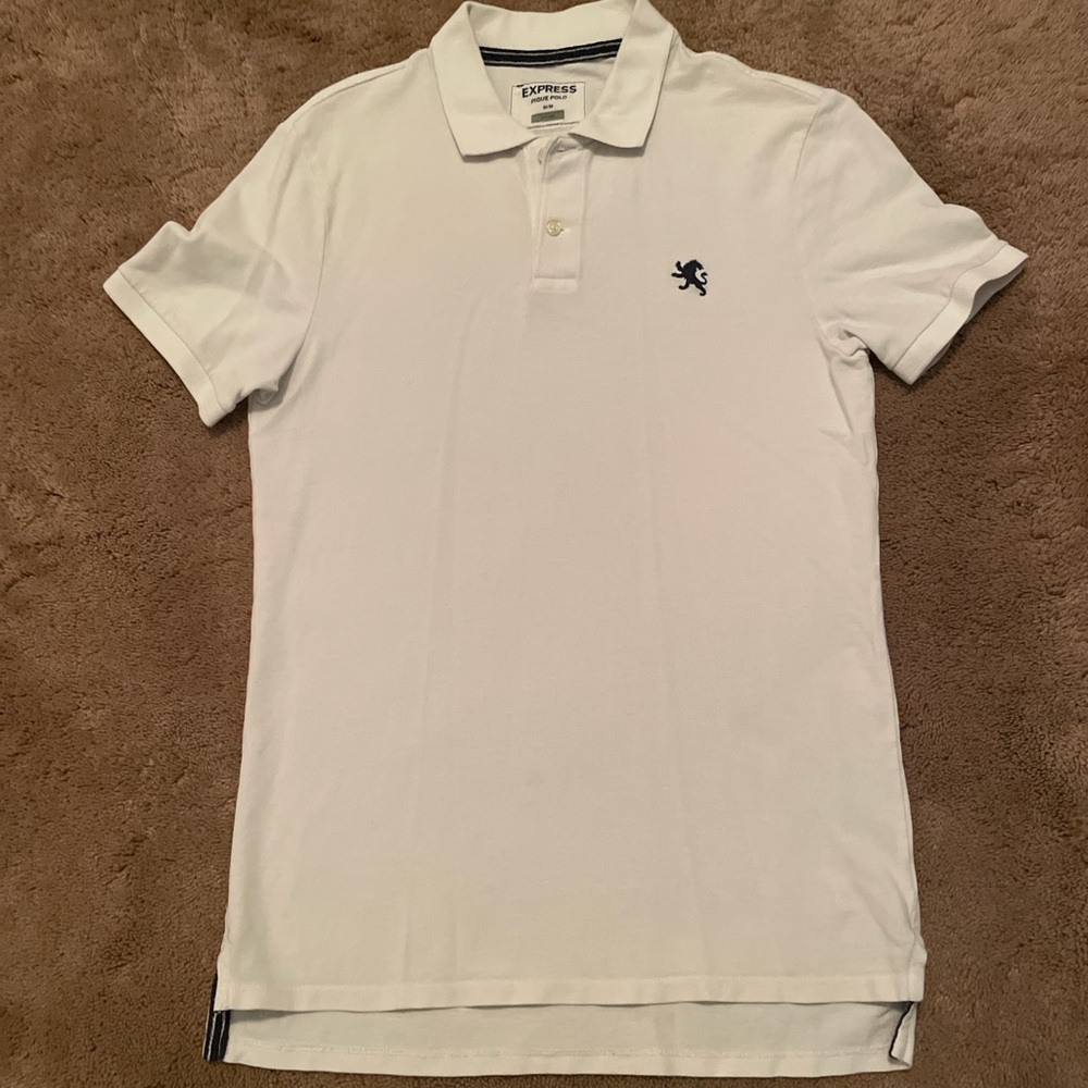 Express Classic White Polo with Navy Logo